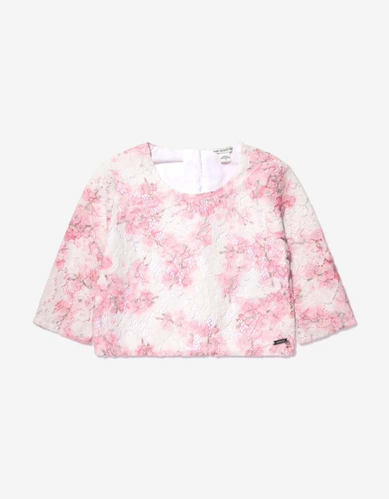 Girls Cherry Blossom Lace Blouse in White