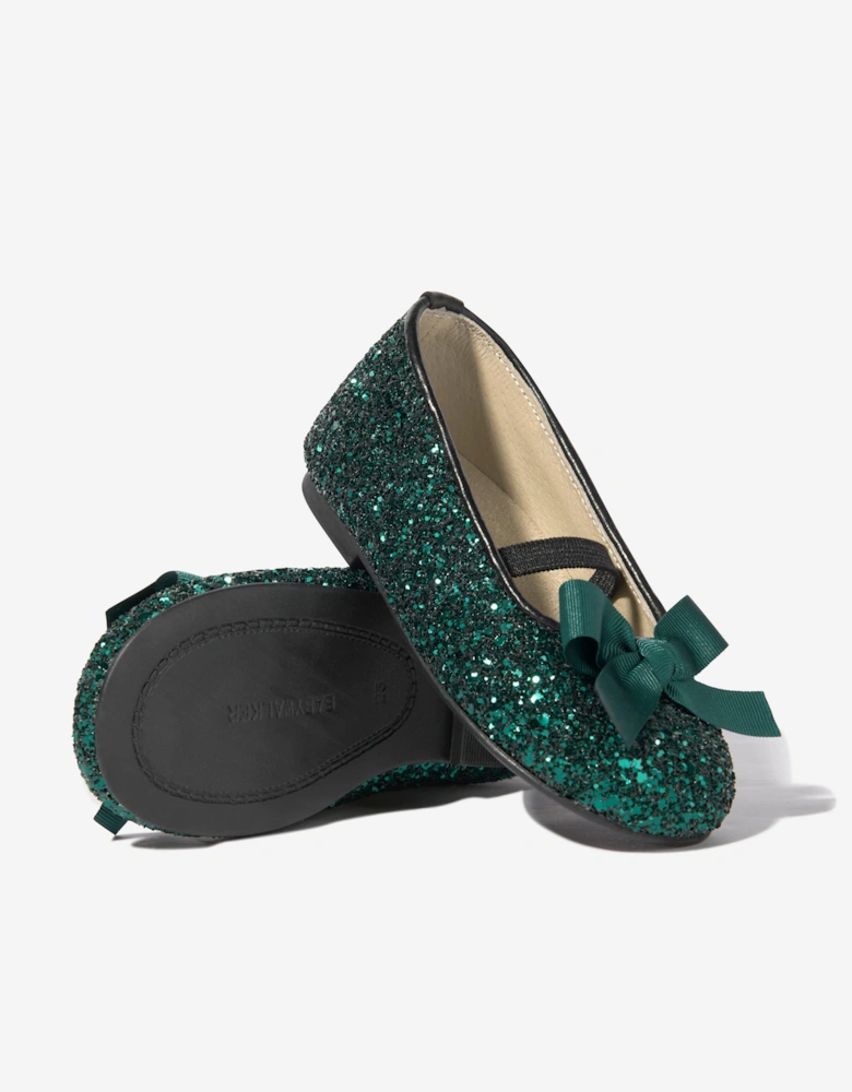 BABYWALKER Girls Glitter Bow Ballerinas in Green