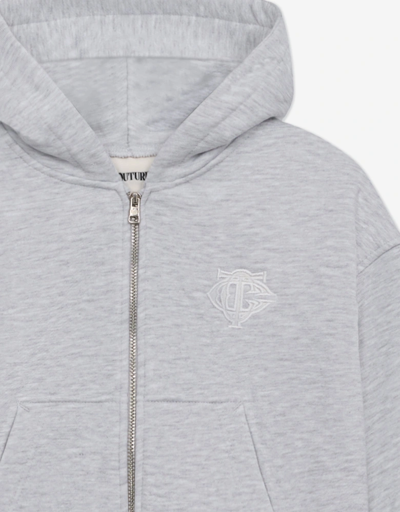 Kids Zip Through Emblem Applique Hoodie in Grey