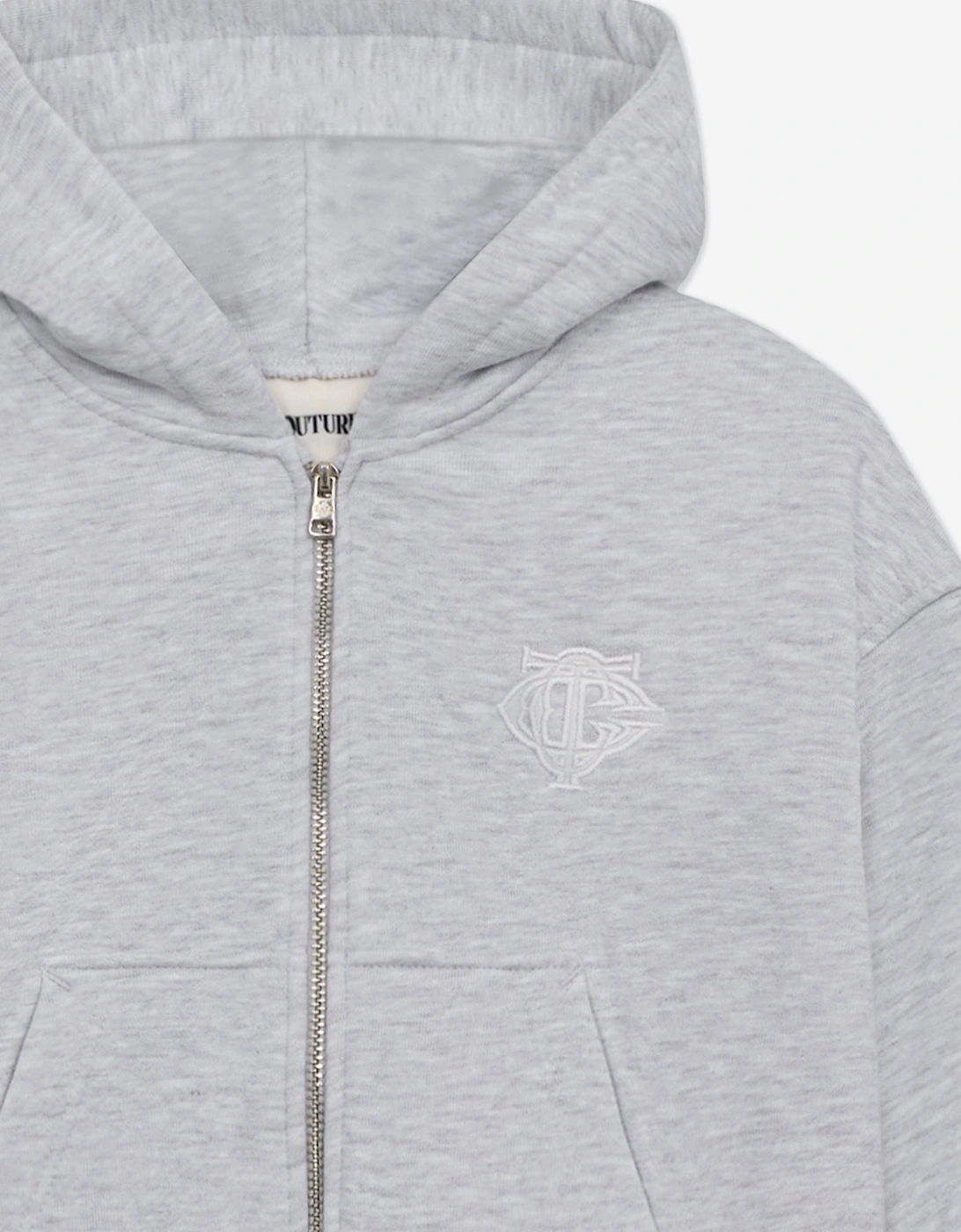 Kids Zip Through Emblem Applique Hoodie in Grey