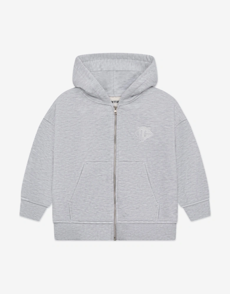 Kids Zip Through Emblem Applique Hoodie in Grey