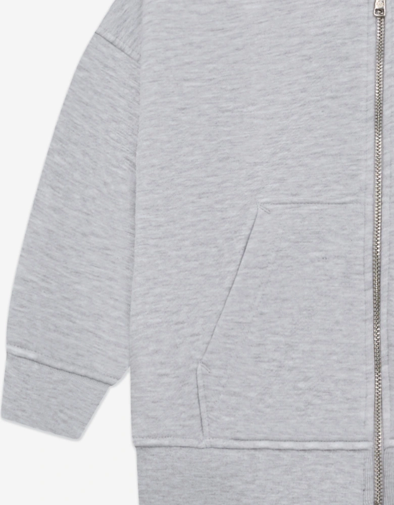 Kids Zip Through Emblem Applique Hoodie in Grey