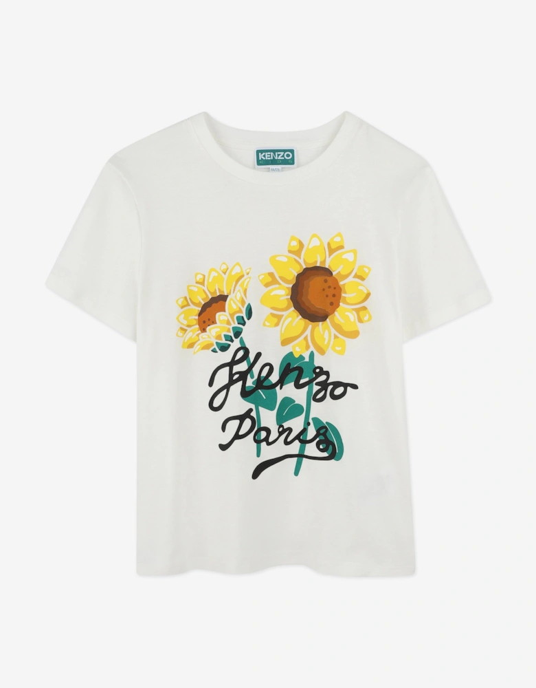 Kids Sunflower Print T-Shirt in Ivory