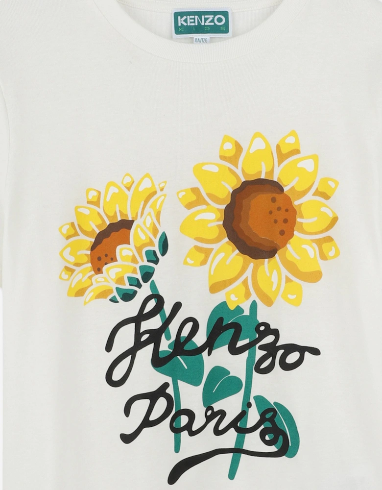 Kids Sunflower Print T-Shirt in Ivory