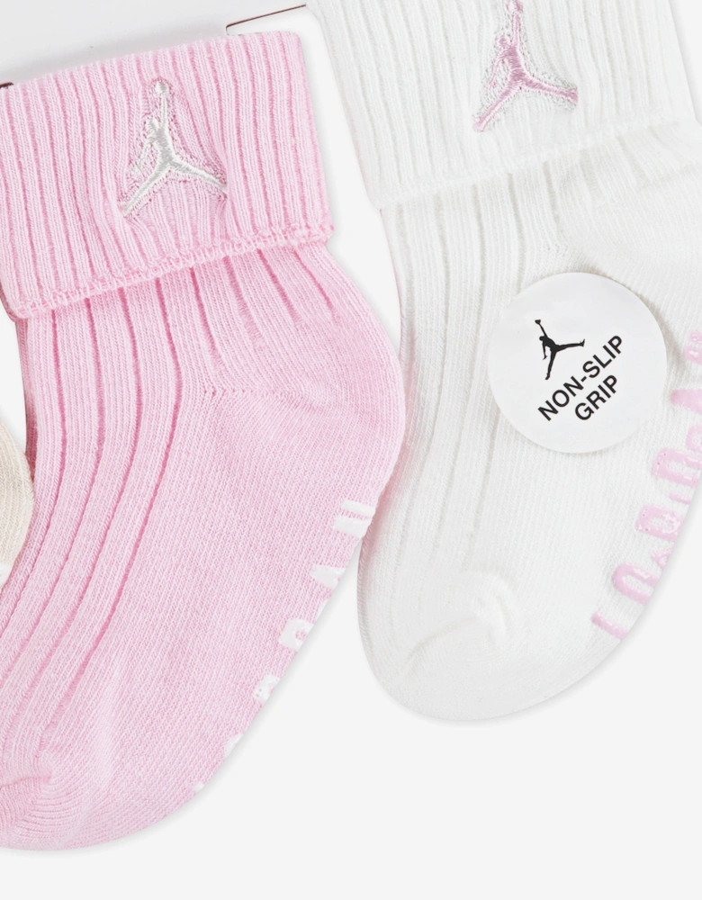 Kids Essential 3 Pack Ribbed Gripper Socks Set in Pink