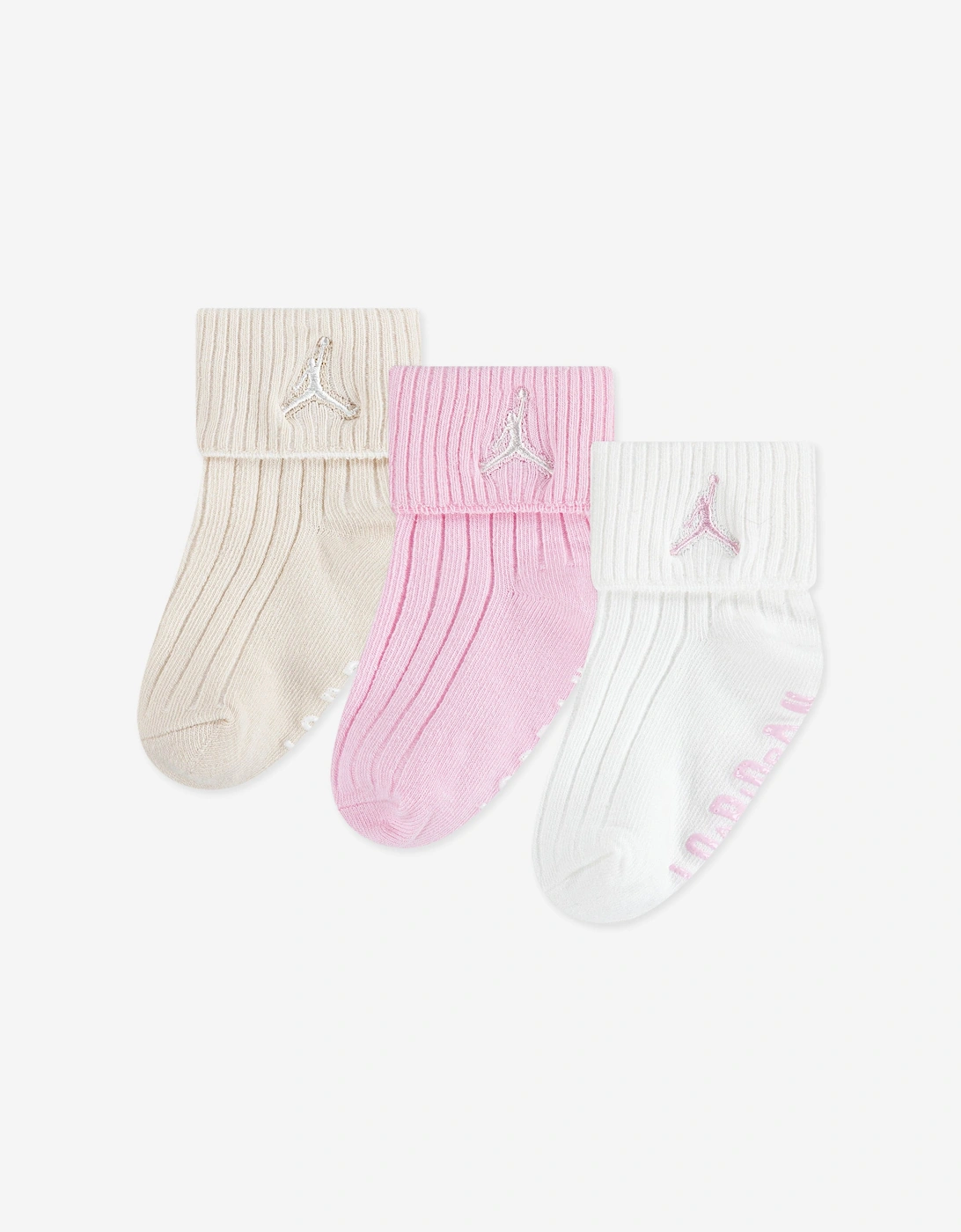 Kids Essential 3 Pack Ribbed Gripper Socks Set in Pink