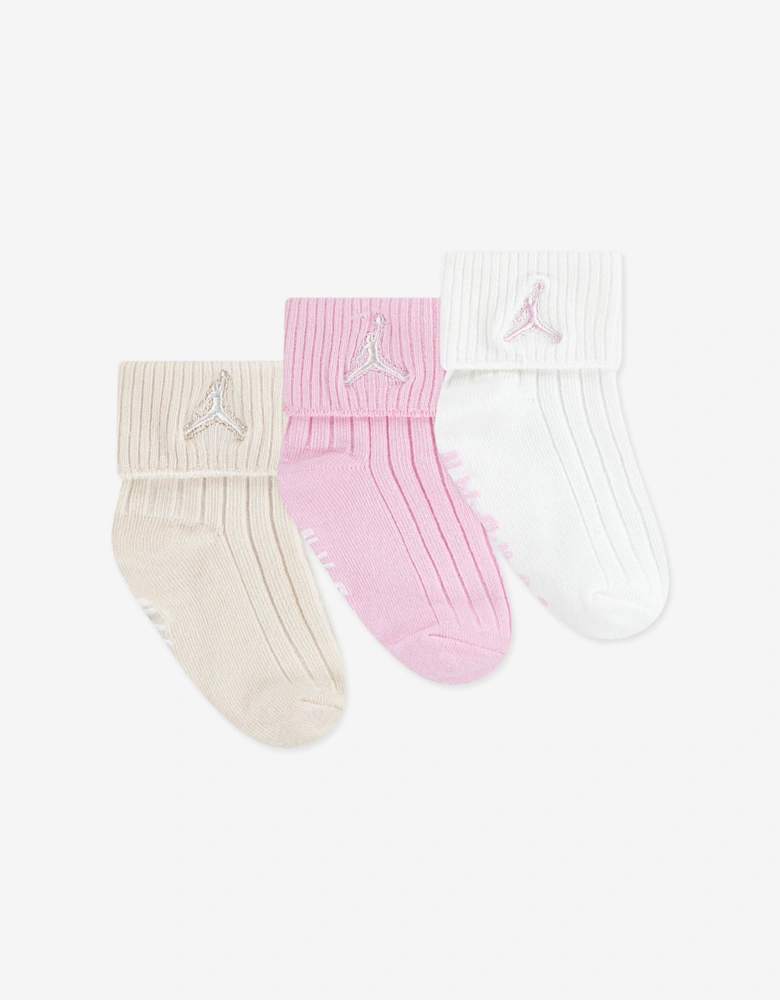 Kids Essential 3 Pack Ribbed Gripper Socks Set in Pink