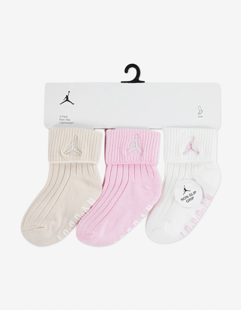 Kids Essential 3 Pack Ribbed Gripper Socks Set in Pink