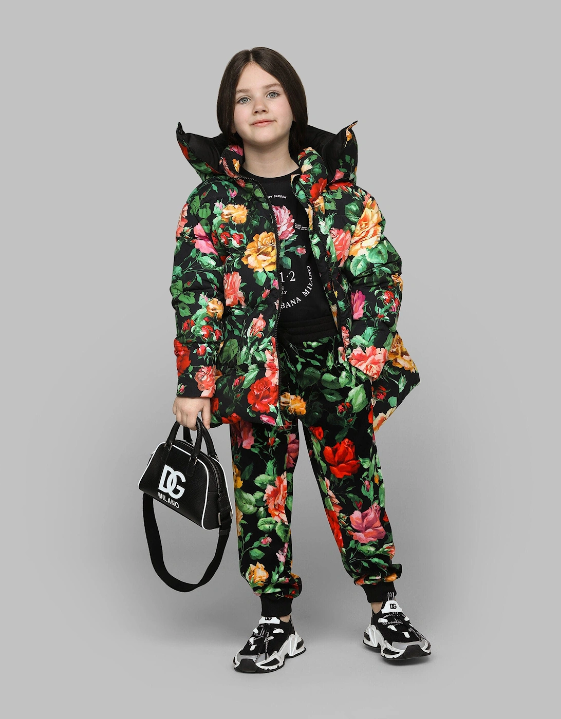 Girls Down Padded Rose Jacket in Multicolour