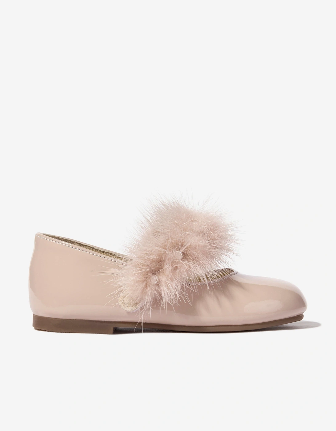 BABYWALKER Girls Patent Leather Faux Fur Trim Ballerinas in Pink, 5 of 4
