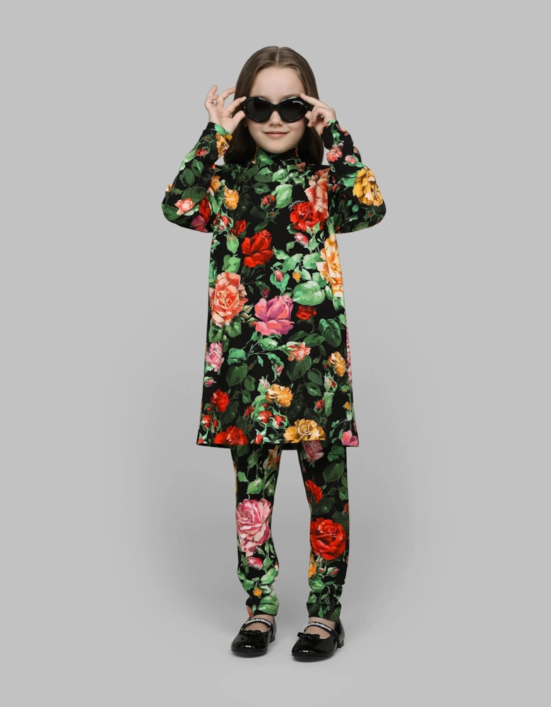 Girls Long Sleeve Rose Dress in Multicolour