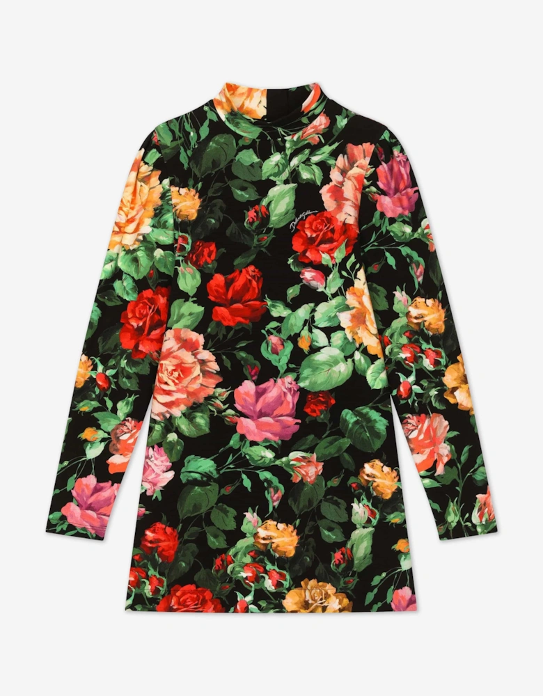 Girls Long Sleeve Rose Dress in Multicolour