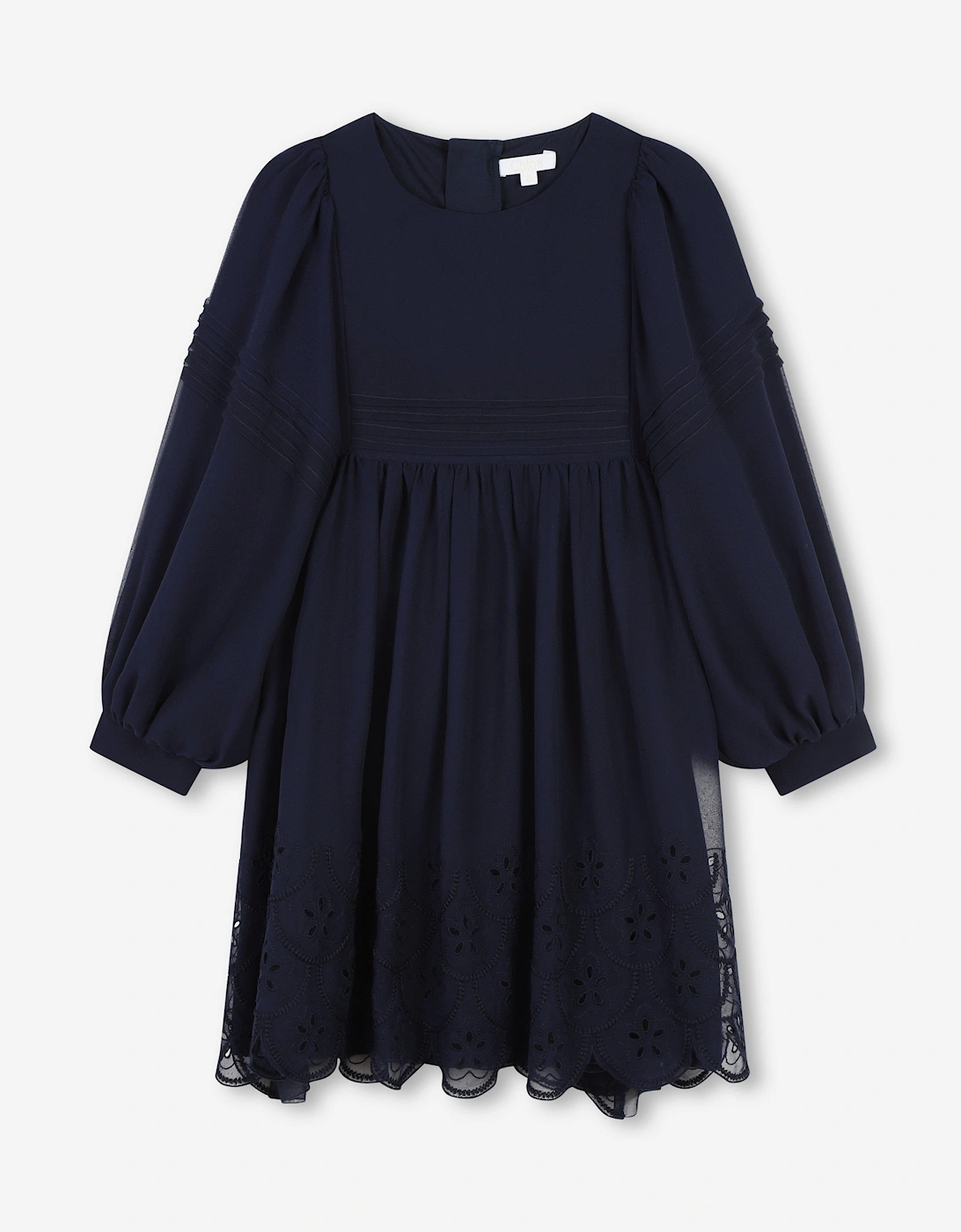 Girls Silk Embroidered Dress in Navy, 5 of 4