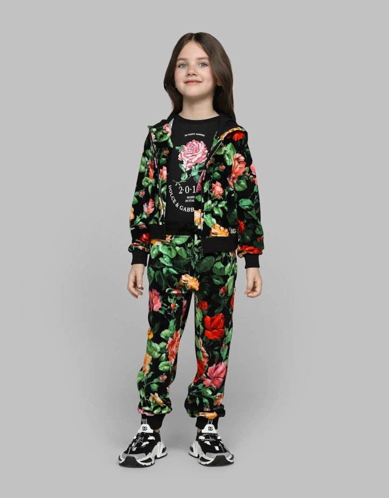Girls Rose Print Joggers in Multicolour