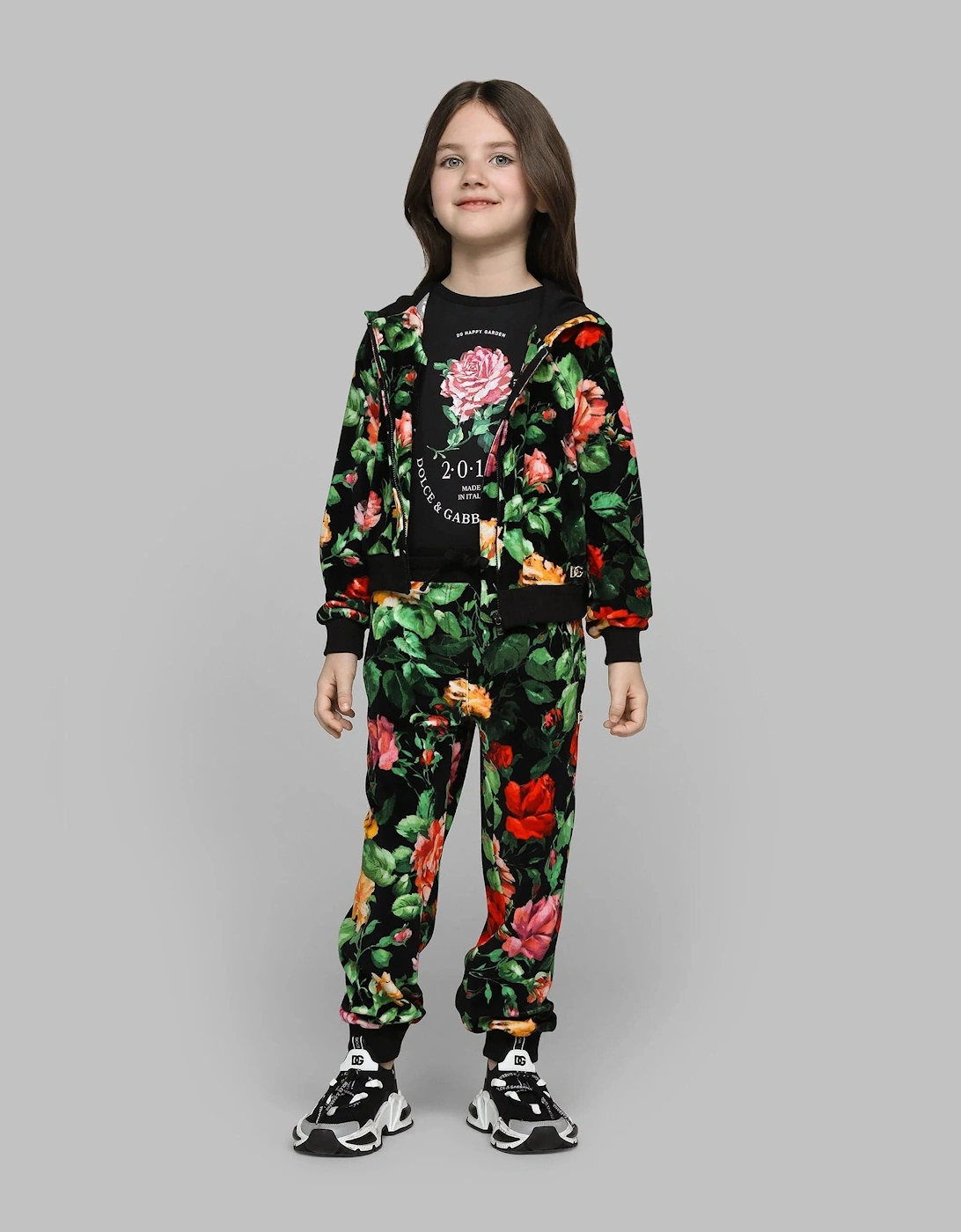 Girls Rose Print Joggers in Multicolour
