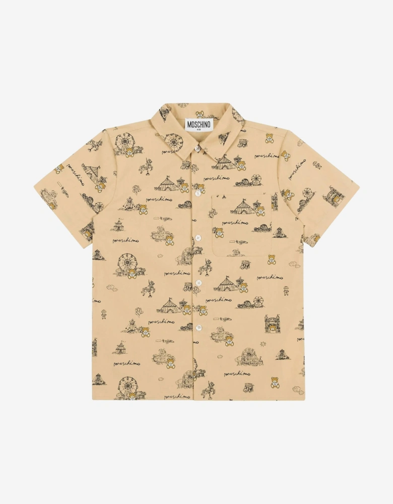 Boys Circus Print Shirt in Beige