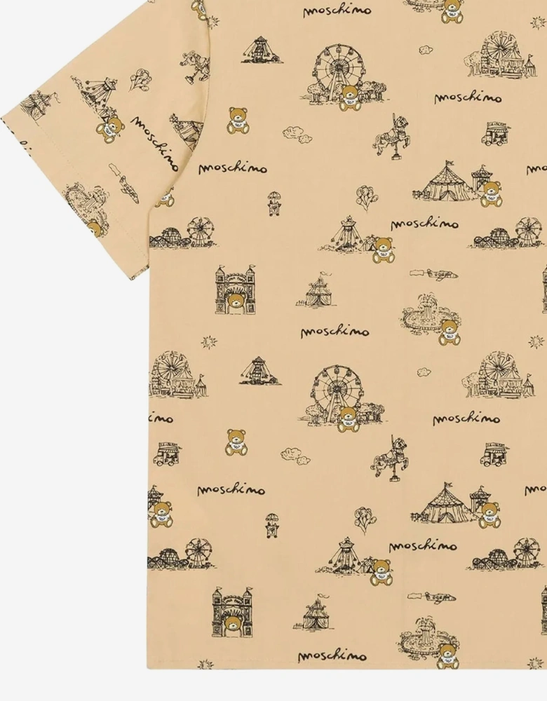 Boys Circus Print Shirt in Beige