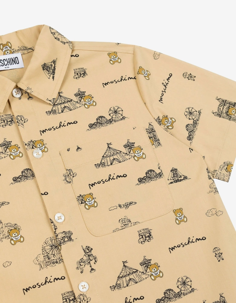 Boys Circus Print Shirt in Beige
