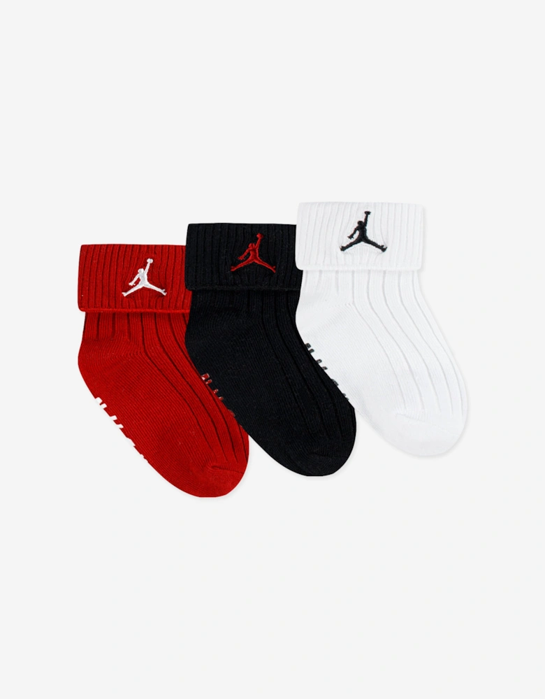 Kids Essential 3 Pack Ribbed Gripper Socks Set in Red