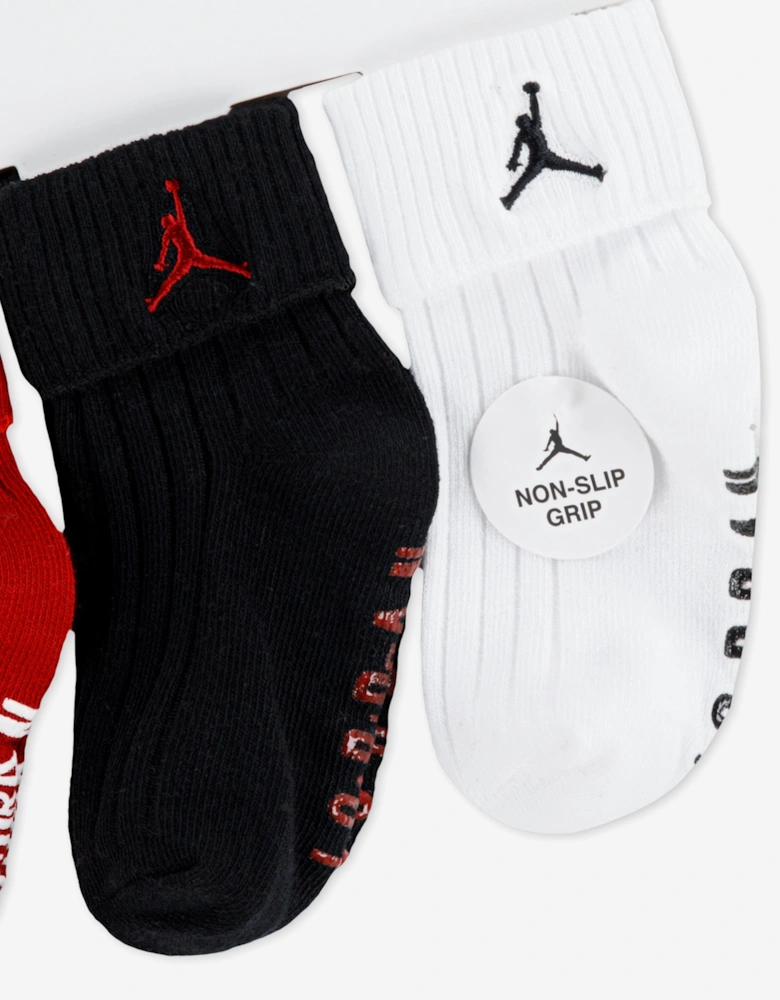 Kids Essential 3 Pack Ribbed Gripper Socks Set in Red