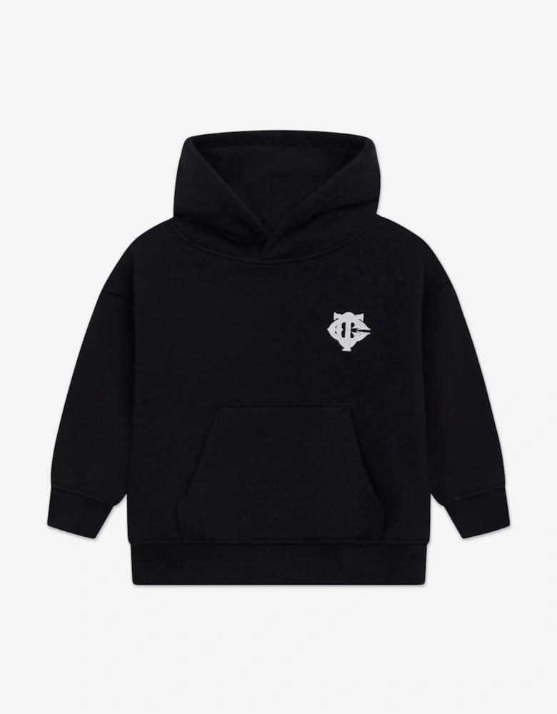 Kids Emblem Applique Hoodie in Black