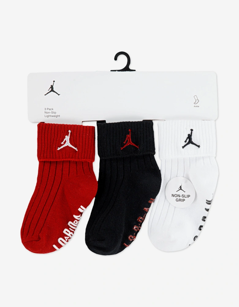 Kids Essential 3 Pack Ribbed Gripper Socks Set in Red