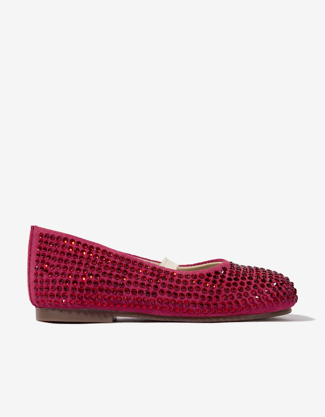 BABYWALKER Girls Suede Swarovski Crystals Allover Ballerinas in Red, 5 of 4