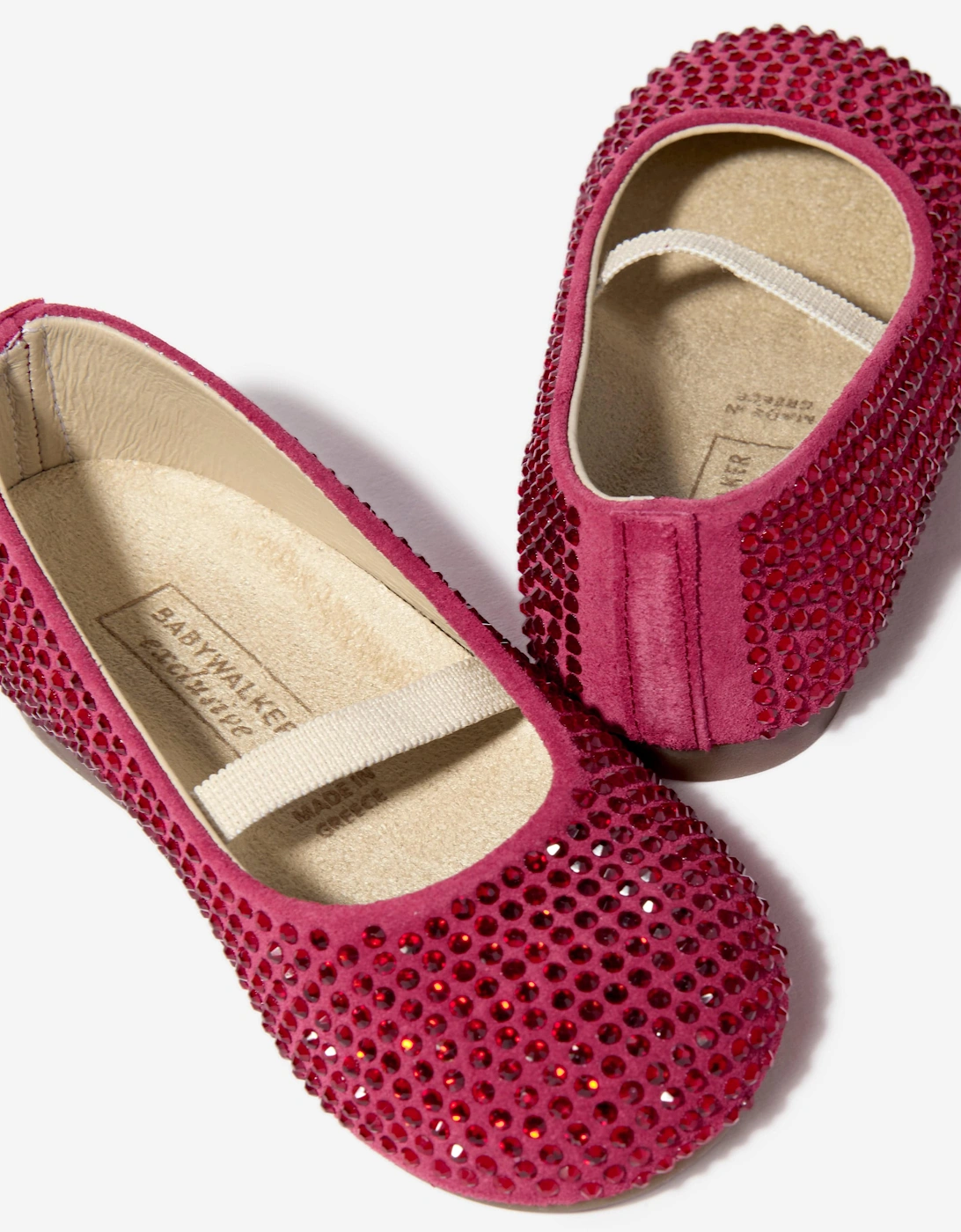 BABYWALKER Girls Suede Swarovski Crystals Allover Ballerinas in Red
