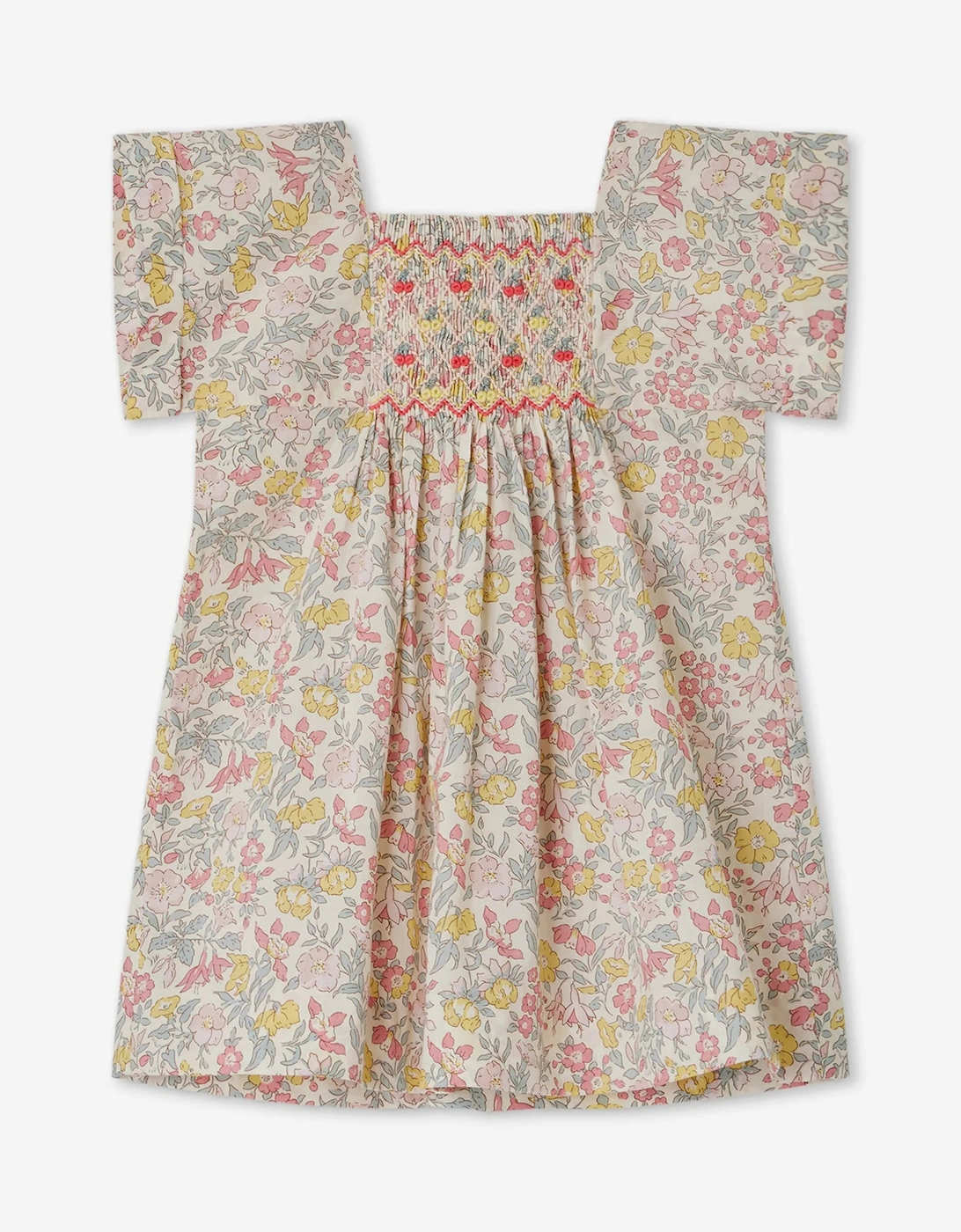 Baby Girls Floral Smocked Pais Dress in Multicolour, 4 of 3