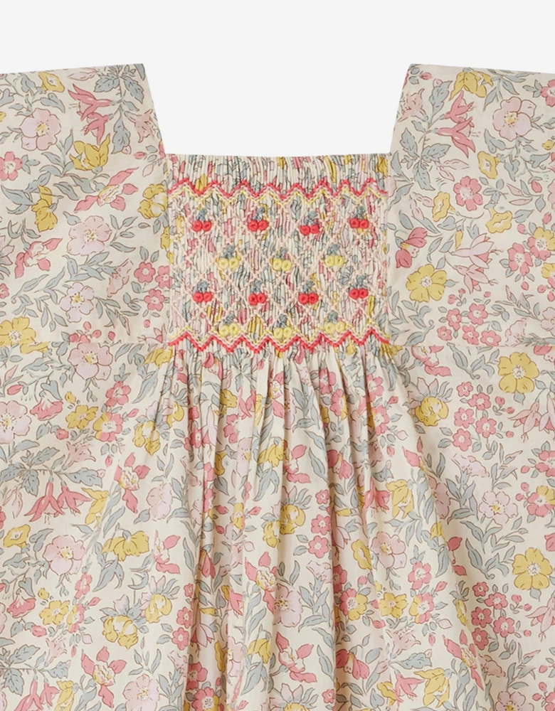 Baby Girls Floral Smocked Pais Dress in Multicolour
