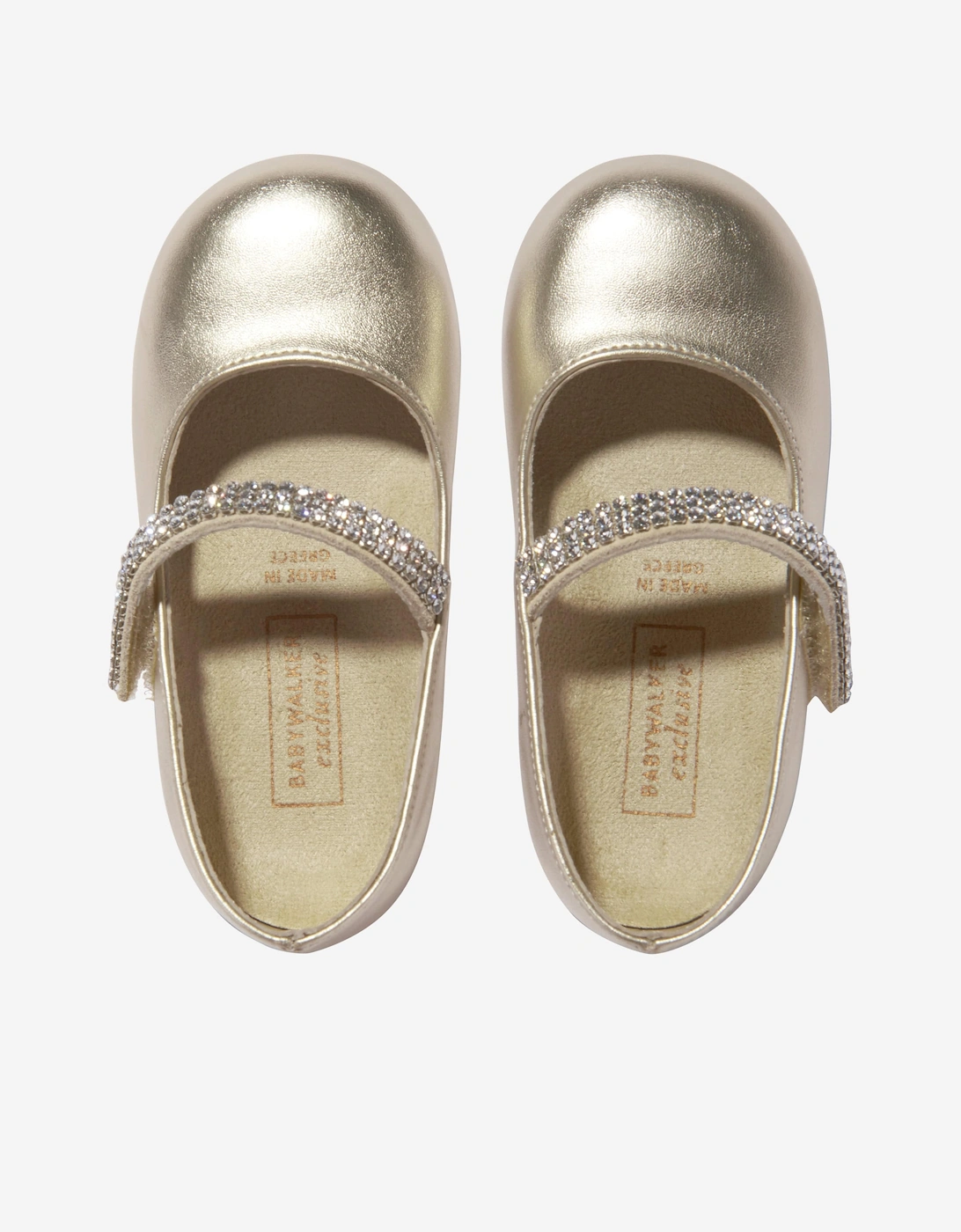 BABYWALKER Girls Swarovski Crystals Strap Ballerinas in Gold