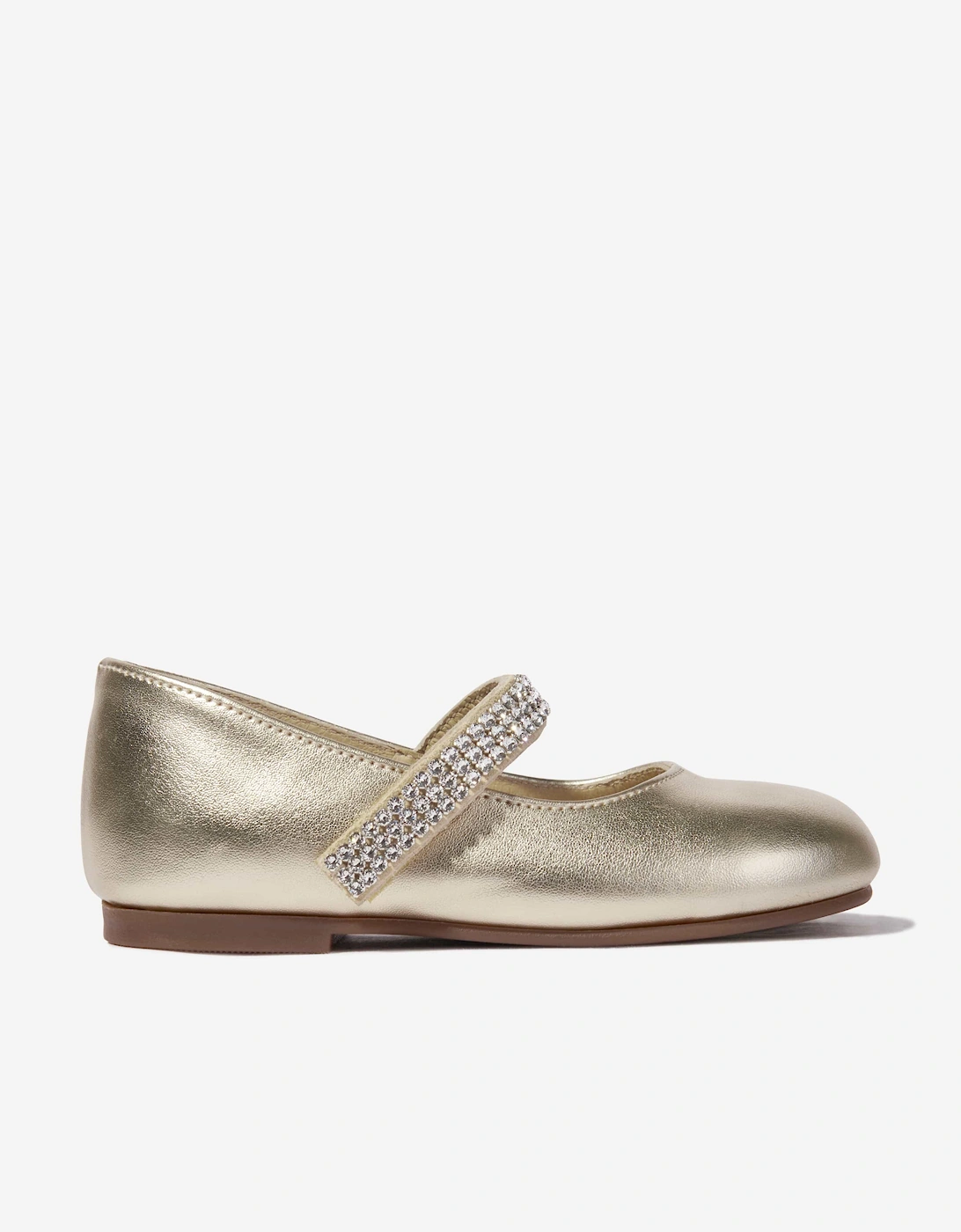 BABYWALKER Girls Swarovski Crystals Strap Ballerinas in Gold, 5 of 4