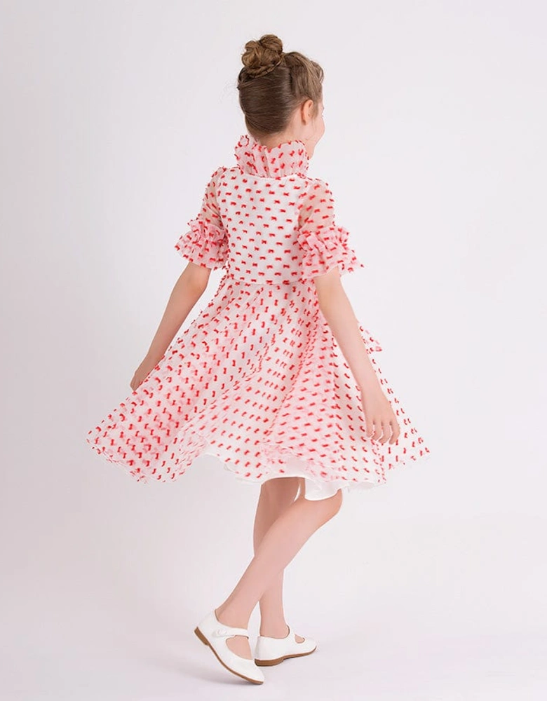Girls Flared Dot Dress in Red