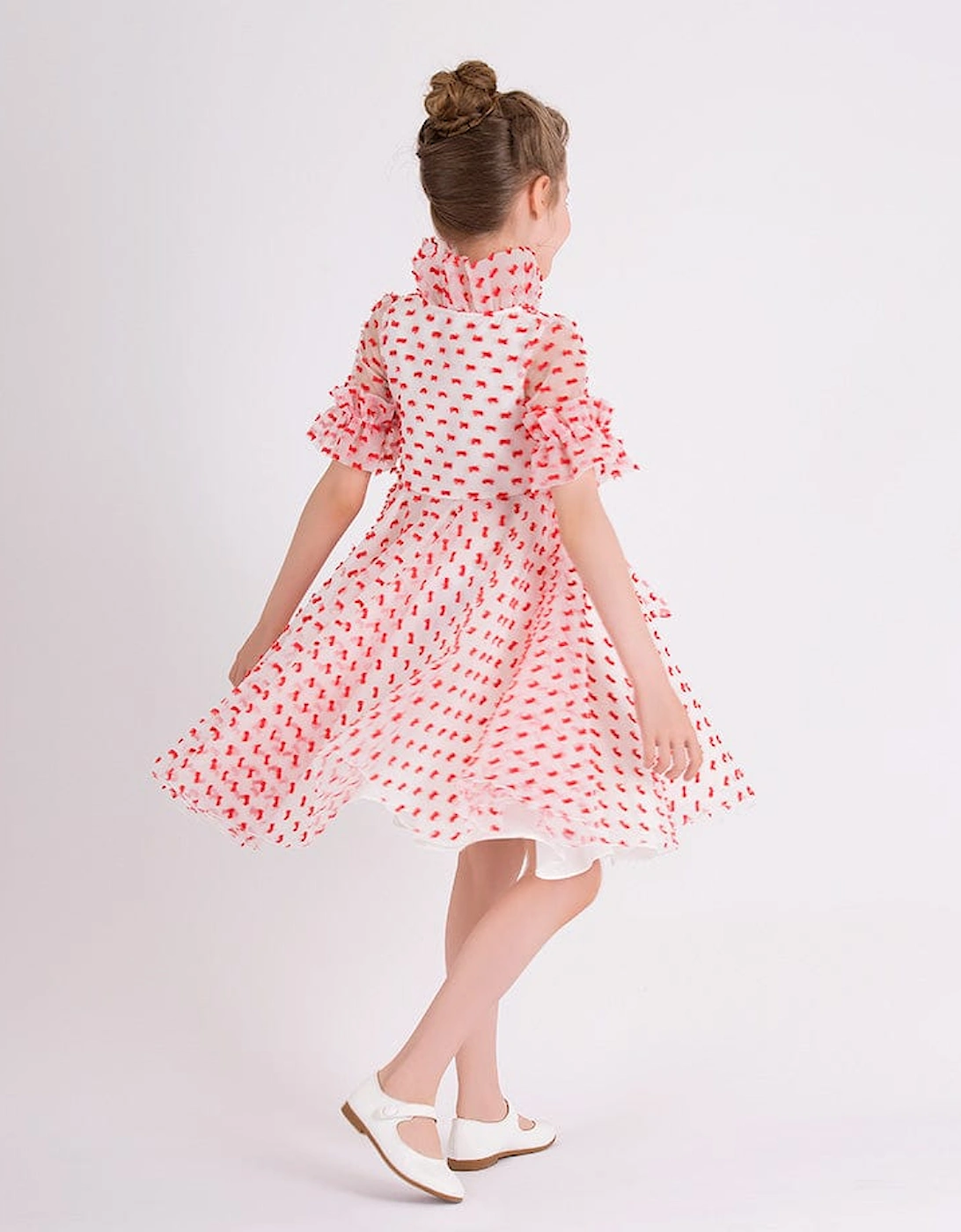 Girls Flared Dot Dress in Red