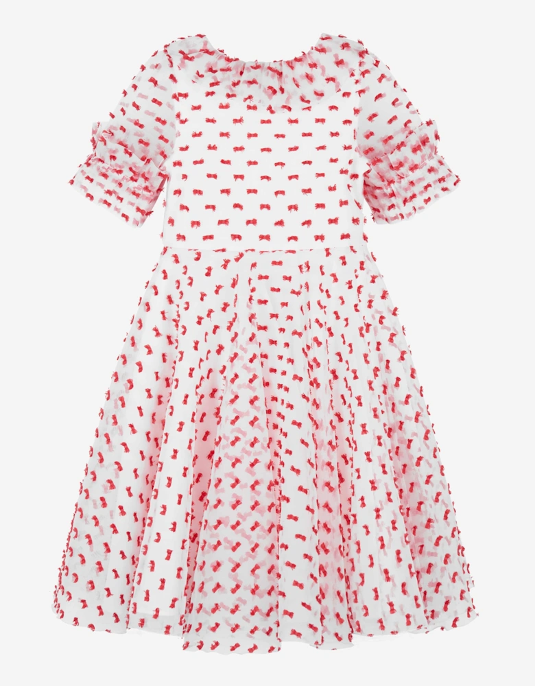Girls Flared Dot Dress in Red