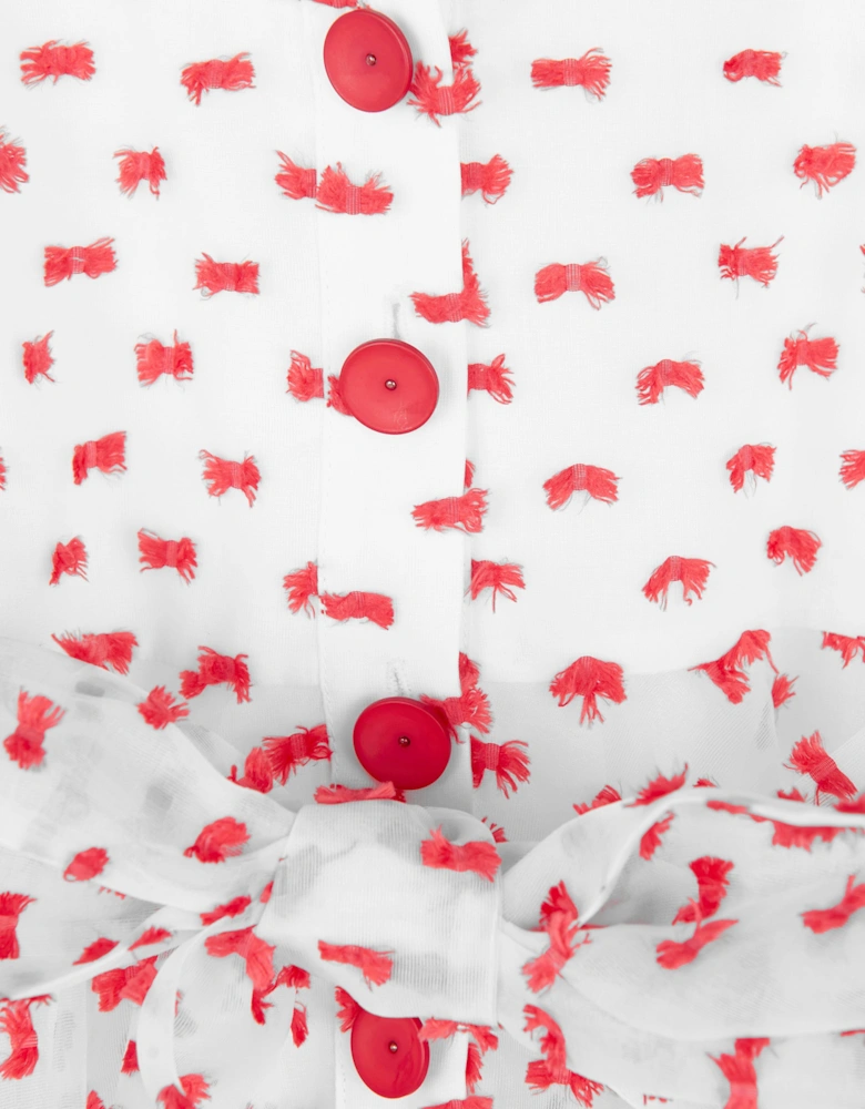 Girls Flared Dot Dress in Red