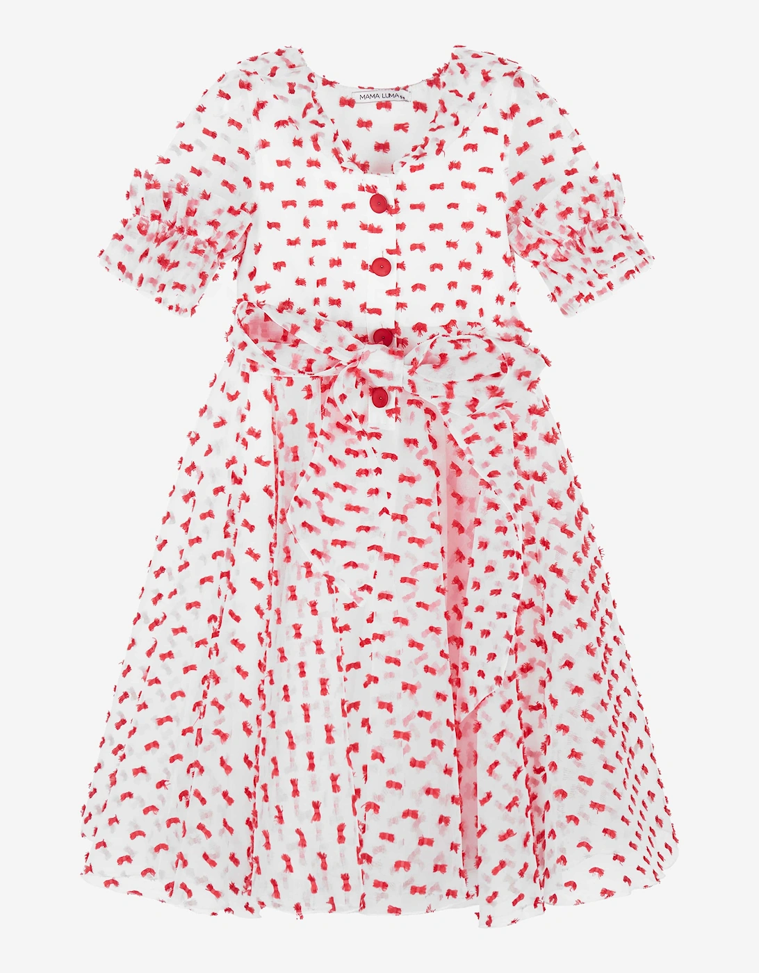 Mama Luma Girls Flared Dot Dress in Red - Size: 5 years/6 years