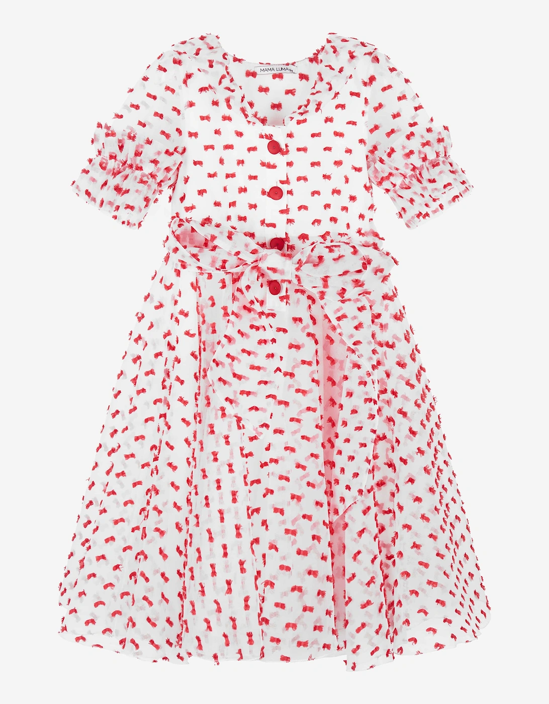 Girls Flared Dot Dress in Red, 7 of 6