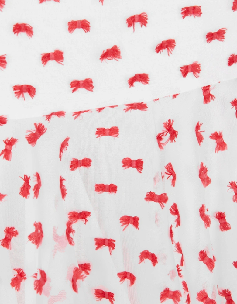 Girls Flared Dot Dress in Red