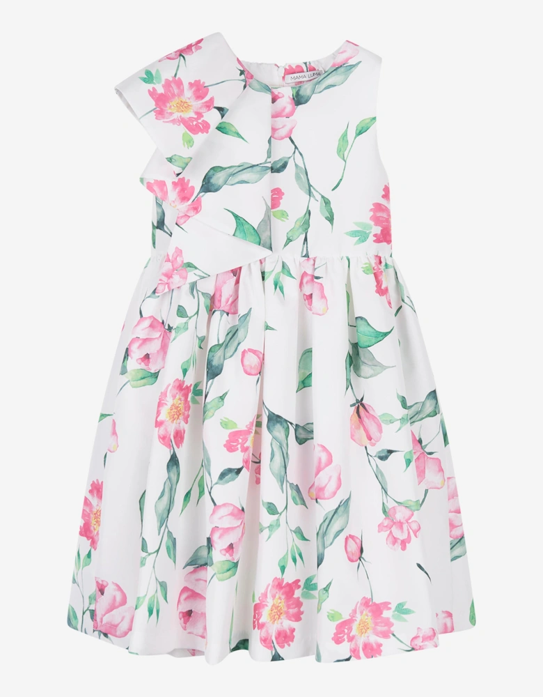 Girls Ruffle Floral Print Dress in White