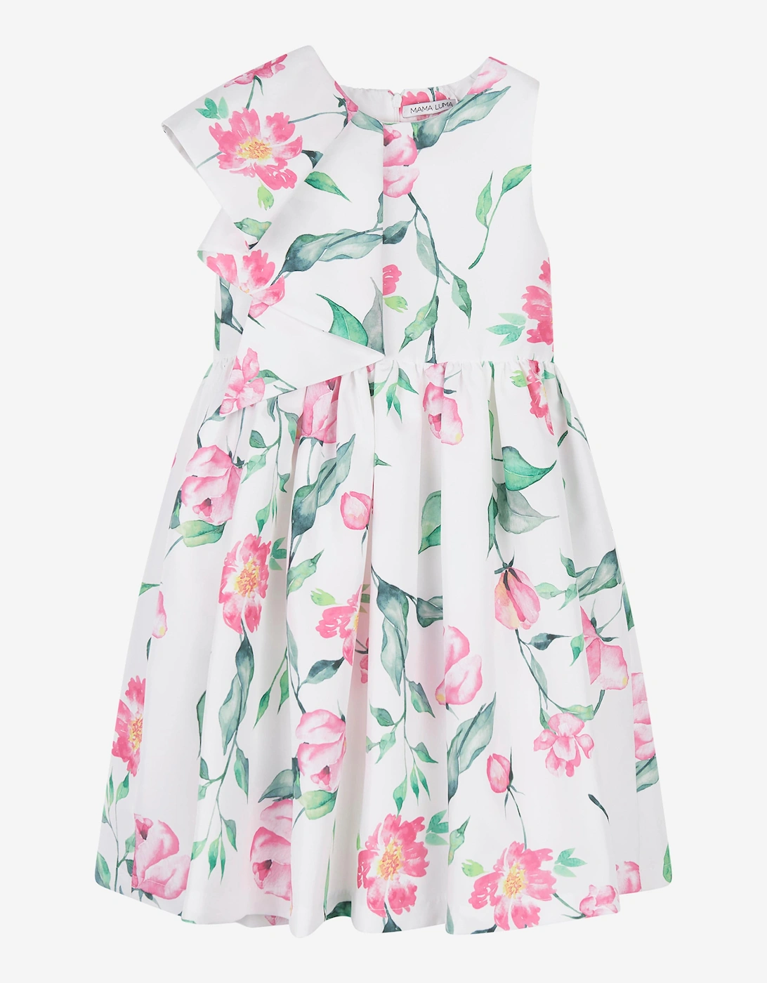 Girls Ruffle Floral Print Dress in White, 7 of 6