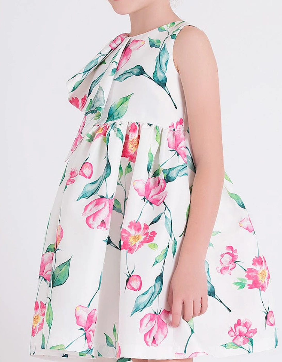 Girls Ruffle Floral Print Dress in White
