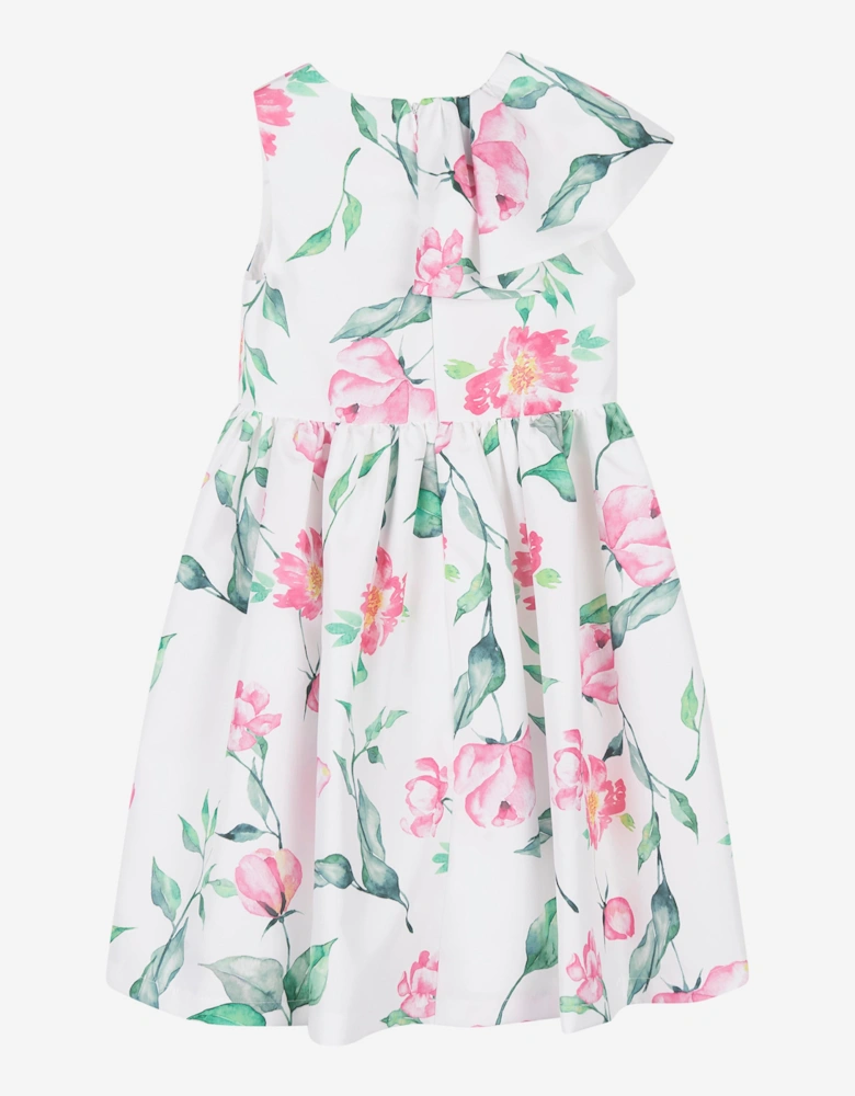Girls Ruffle Floral Print Dress in White