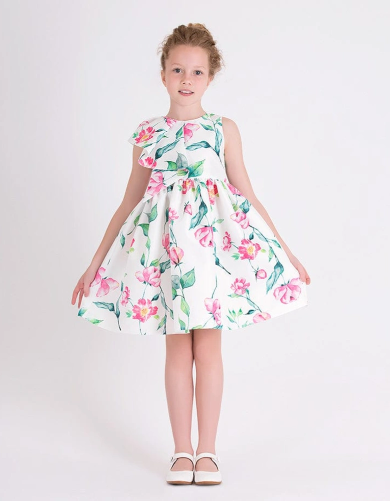 Girls Ruffle Floral Print Dress in White