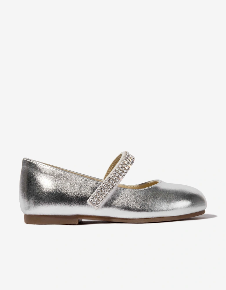 BABYWALKER Girls Swarovski Crystals Strap Ballerinas in Silver