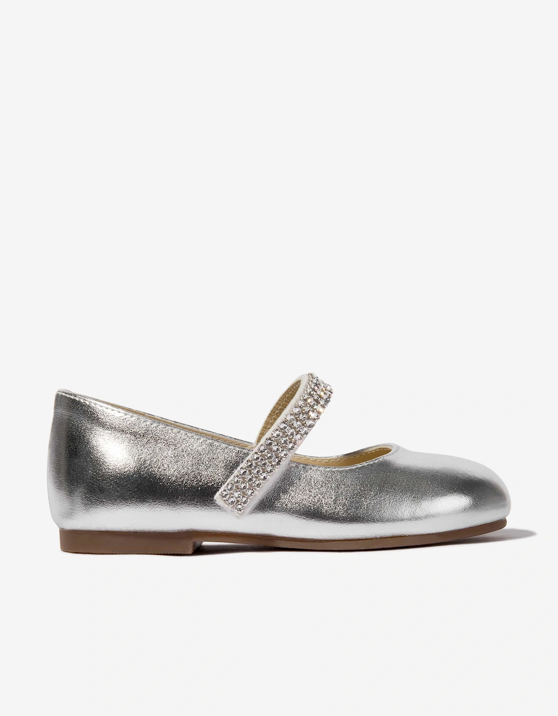 BABYWALKER Girls Swarovski Crystals Strap Ballerinas in Silver, 5 of 4