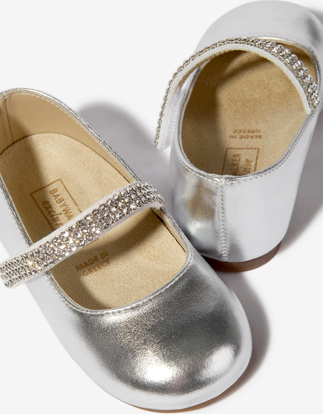 BABYWALKER Girls Swarovski Crystals Strap Ballerinas in Silver