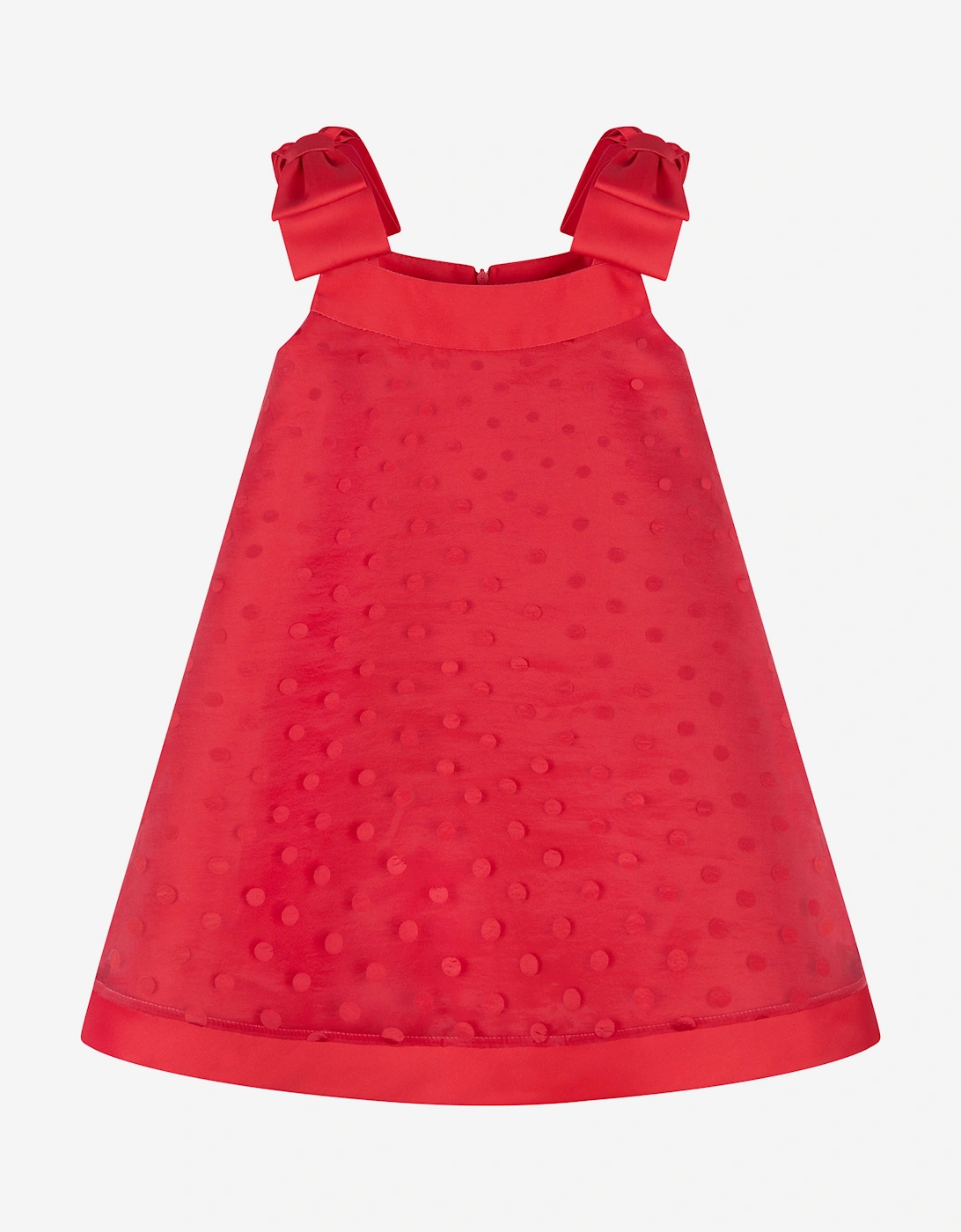 Girls Bow Detailed Organza Polka Dot Dress in Red, 6 of 5