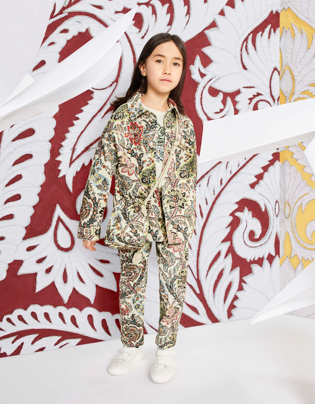 Girls Paisley Print Trousers in Ivory