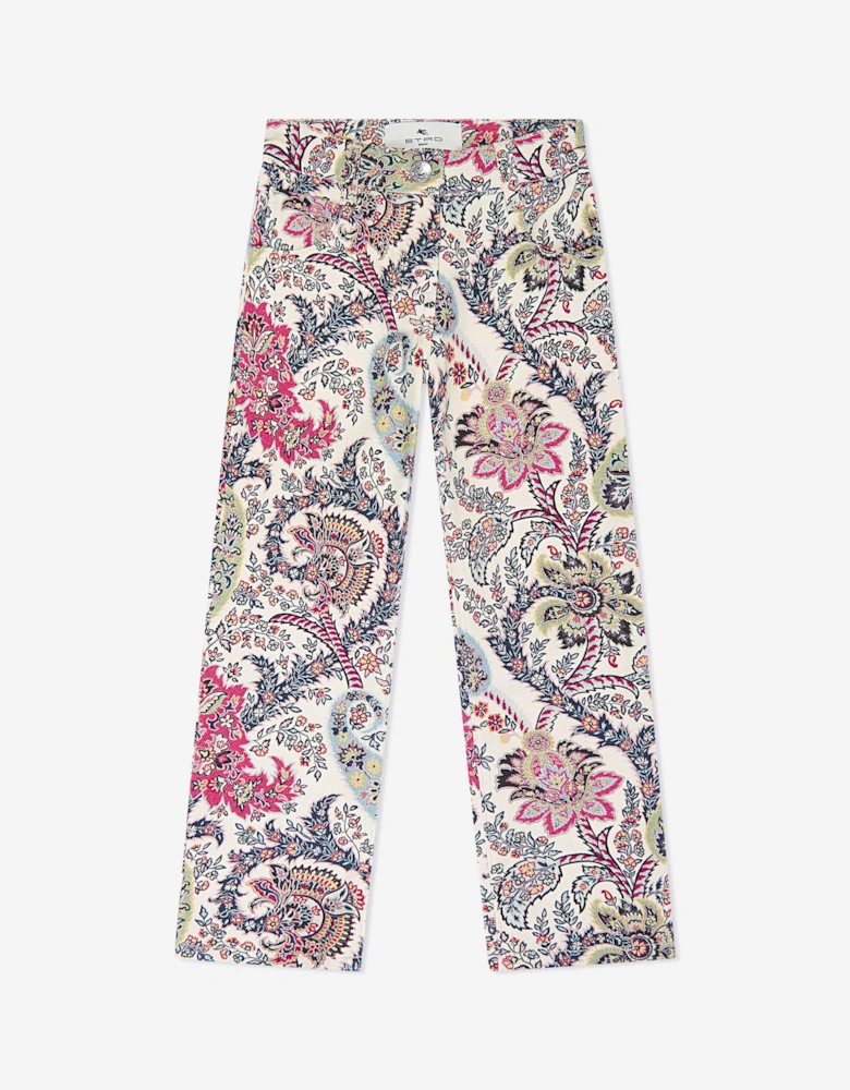 Girls Paisley Print Trousers in Ivory
